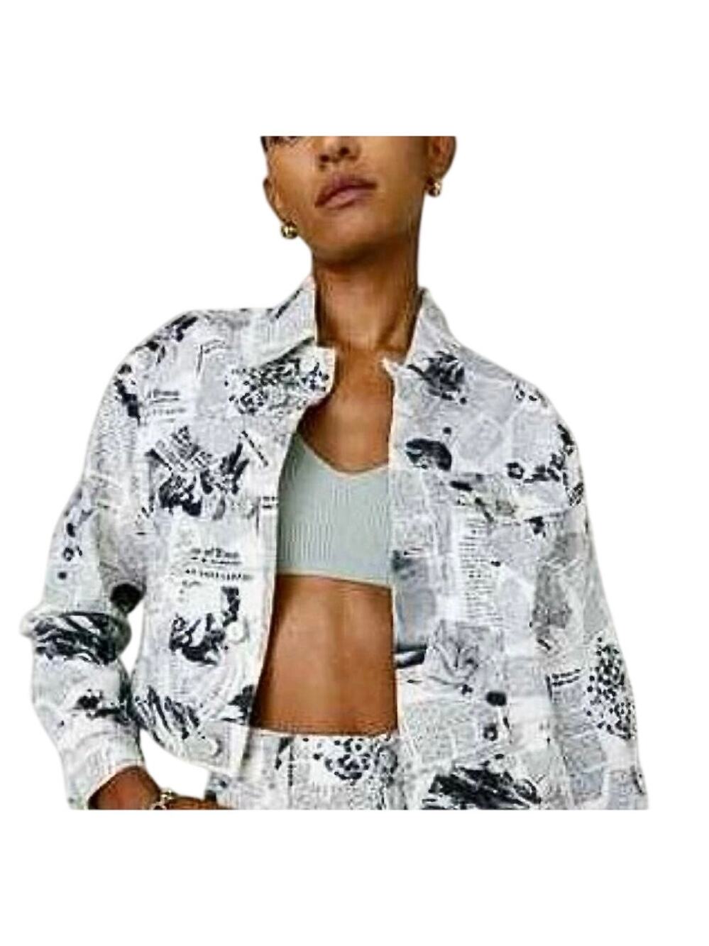 Reformation Jeans Cora White Denim Sci-Fi Newsprint Jacket Indie Organic Y2K M